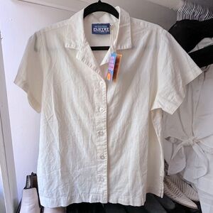 Big Bud Press Pantry Button Up NEW ecru off white blouse shirt t short sleeve
